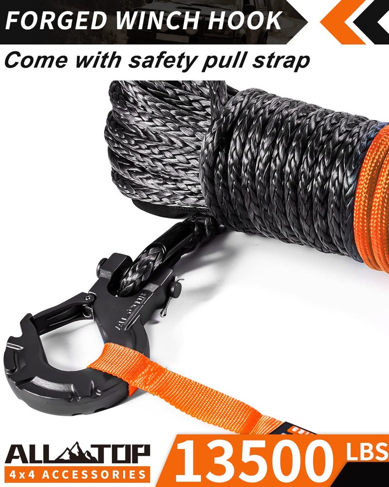 ALL-TOP Synthetic Winch Rope w/Hook & Isolator, 1/4in x 50ft, 9500Lbs UHMWPE Cable Replace Kit, Forged Hook & Rubber Stopper & Safety Pull Strap - Image 5
